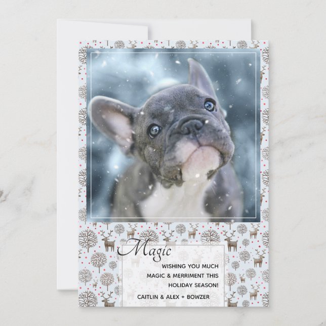 Cute Reindeer Pattern Pastel Blue or Custom Colour Holiday Card (Front)