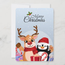 Cute Reindeer & Penguin with Christmas Gifts