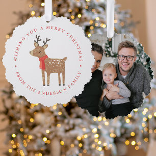 Cute Reindeer Photo Holiday Ornament Card