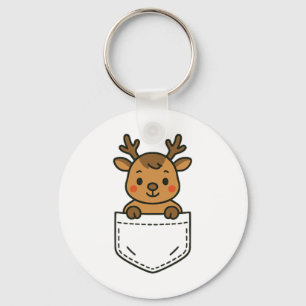 Cute Reindeer Pocket Pal Funny Santa's Reindeer Ch Keychain
