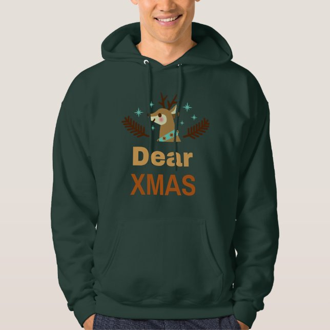 Cute Reindeer Pun Dear Xmas Holiday Art Hoodie (Front)