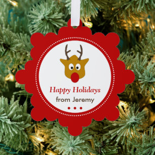 Cute Reindeer Red Christmas Holidays Ornament Card