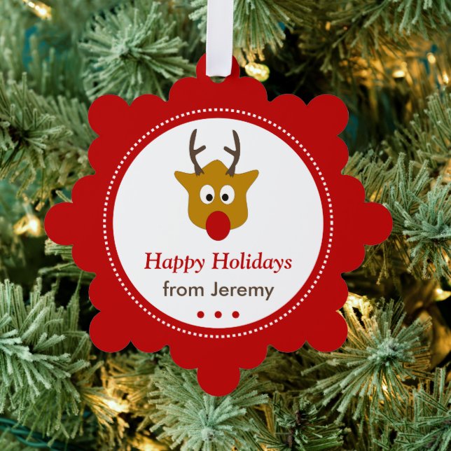 Cute Reindeer Red Christmas Holidays Ornament Card (Insitu (Tree))