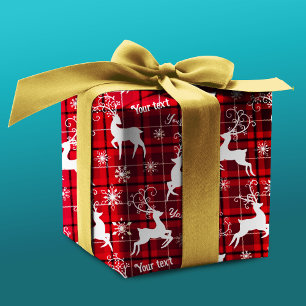 Cute reindeer red tartan Christmas Wrapping Paper