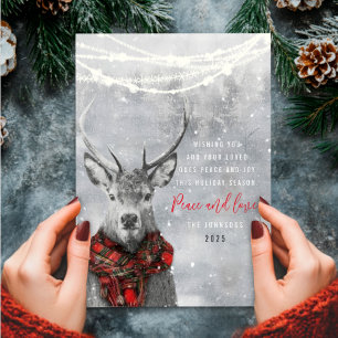 Cute reindeer red tartan scarf Christmas greeting Holiday Card