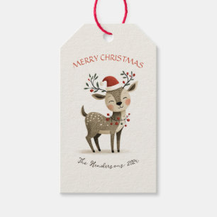 Cute Reindeer Retro Christmas Gift Tags