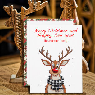 Cute reindeer Rudolph christmas  Holiday Postcard