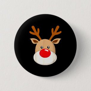 Cute Reindeer Rudolph Red Nose Christmas Antlers 2 Inch Round Button
