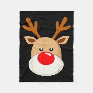 Cute Reindeer Rudolph Red Nose Christmas Antlers  Fleece Blanket