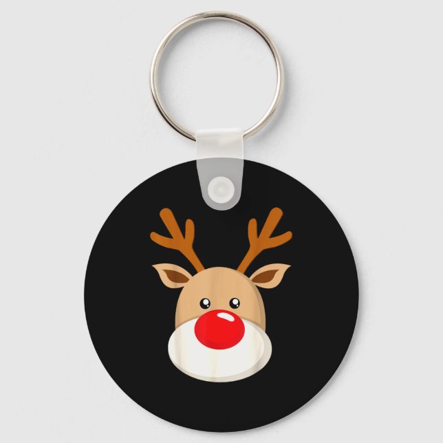 Cute Reindeer Rudolph Red Nose Christmas Antlers  Keychain (Front)