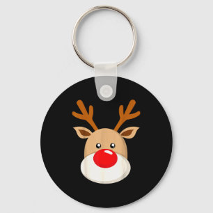 Cute Reindeer Rudolph Red Nose Christmas Antlers  Keychain