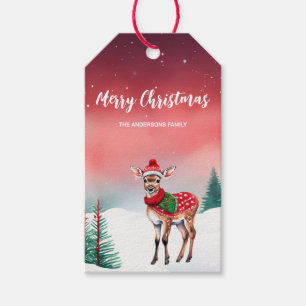 Cute reindeer Santa Christmas party holiday kids Gift Tags