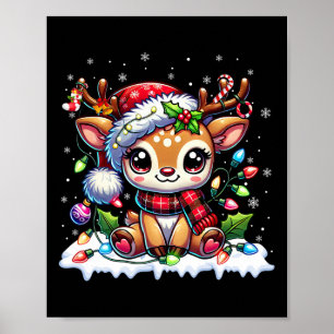 Cute Reindeer Santa Christmas Xmas Girls Women Kid Poster