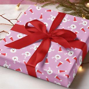Cute Reindeer Santa Hat Modern Christmas Pattern Wrapping Paper