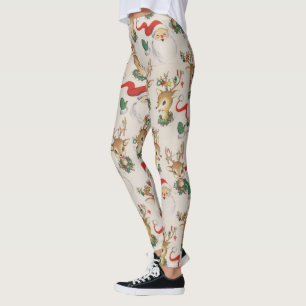 Cute Reindeer Santa Retro Vintage Christmas Leggings