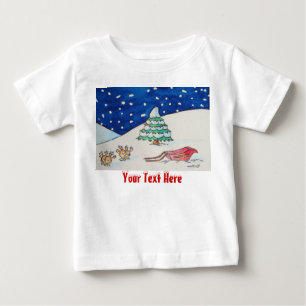 Cute reindeer snow scene with sleigh and tree baby T-Shirt