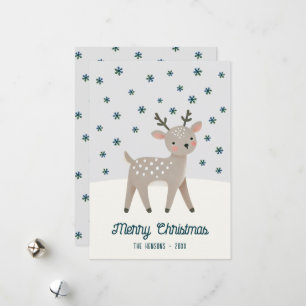 Cute Reindeer Snowflakes Drawing Christmas Holiday Card