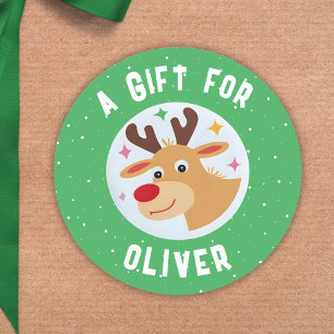 Cute Reindeer Snowflakes Kid`s Name Christmas Classic Round Sticker