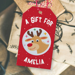 Cute Reindeer Snowflakes Kid`s Name Christmas  Gift Tags