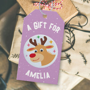 Cute Reindeer Snowflakes Kid`s Name Christmas  Gift Tags