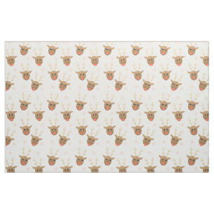 Cute Reindeer Snowflakes Pattern Fabric