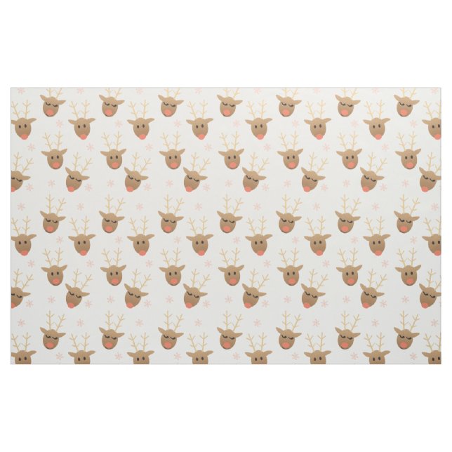 Cute Reindeer Snowflakes Pattern Fabric (Yard)