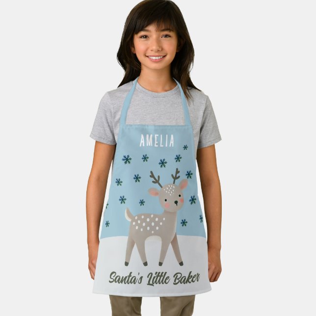 Cute Reindeer Snowflakes Santa's Little Baker Kid Apron (Insitu)