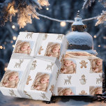 Cute Reindeer Snowman Photo Christmas Holiday Wrapping Paper<br><div class="desc">Cute Reindeer Snowman Photo Christmas Holiday Wrapping Paper. Cute design with a snowman,  reindeer and gingerbread man. The design has a custom photo - insert your favourite photo into the template and make your personal unique Christmas paper.</div>