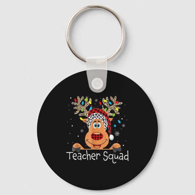 Cute Reindeer Teacher Squad Christmas  Keychain (Front)