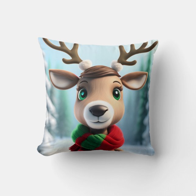 Cute Reindeer Throw Pillow (Front)