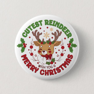 Cute Reindeer Wish You A Merry Christmas 2 Inch Round Button