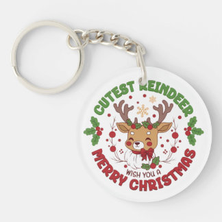 Cute Reindeer Wish You A Merry Christmas Keychain