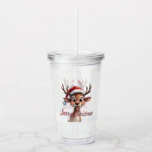 Cute Reindeer Wishing Merry Christmas Acrylic Tumbler