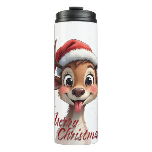 Cute Reindeer Wishing Merry Christmas Thermal Tumbler