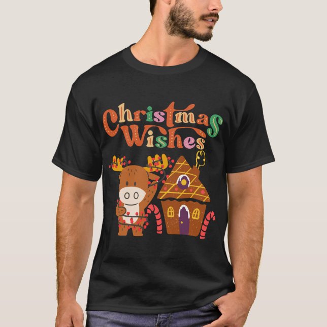Cute Reindeer With Christmas Lights Happy Holidays T-Shirt (Front)