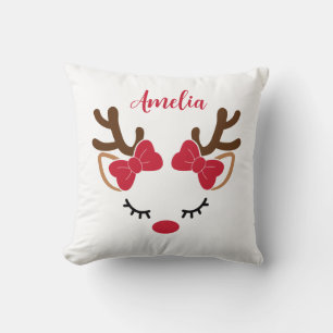 Cute reindeer With Name Christmas  Throw Pillow