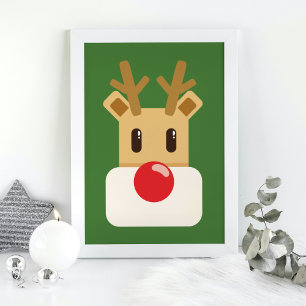 Cute Reindeer with Red Nose Poster