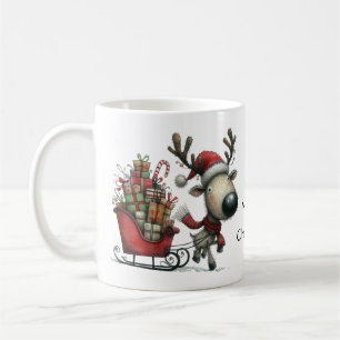 Cute Reindeer with Sleigh and Presents Coffee Mug