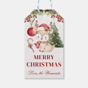 Cute Reindeer with Tree Merry Christmas Gift Tags