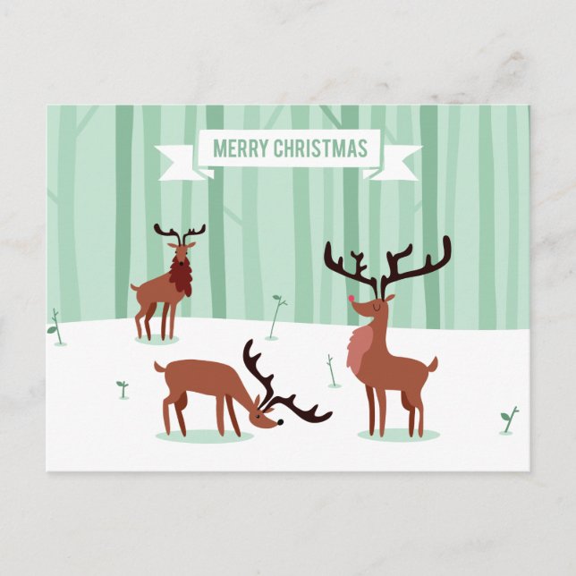 Cute Reindeers Christmas postcard (Front)