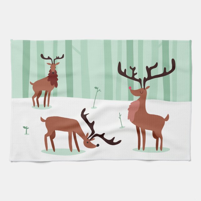 Cute Reindeers kitchen towel (Horizontal)