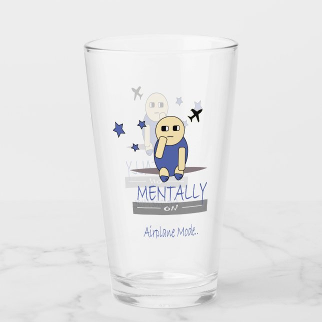 Cute Relatable Chimy Airplane Mode Glass Cup (Front)