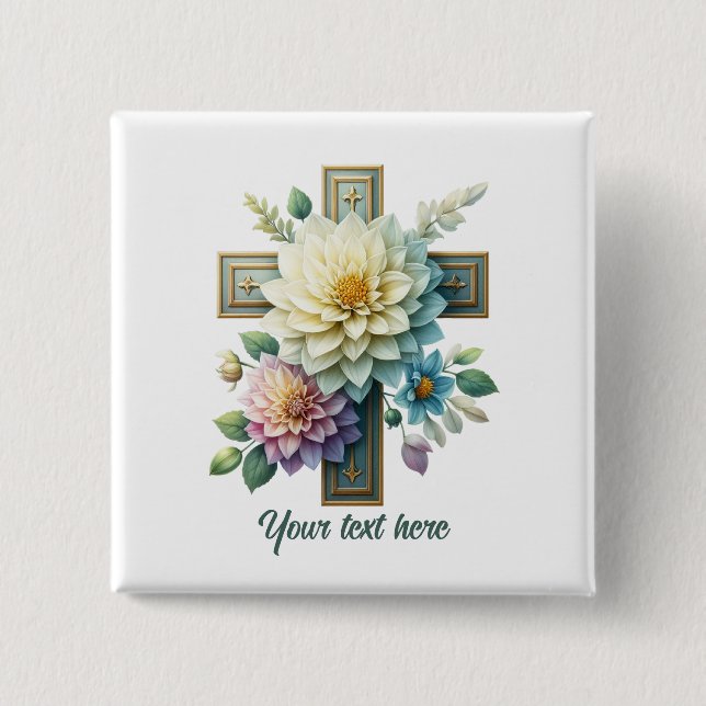 Cute Religious Cross add text  2 Inch Square Button (Front)