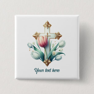 Cute Religious Cross add text  2 Inch Square Button