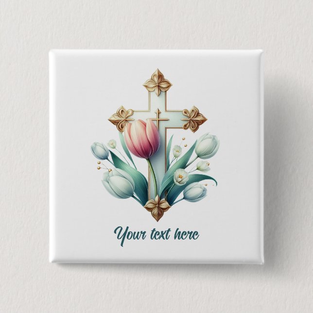 Cute Religious Cross add text  2 Inch Square Button (Front)