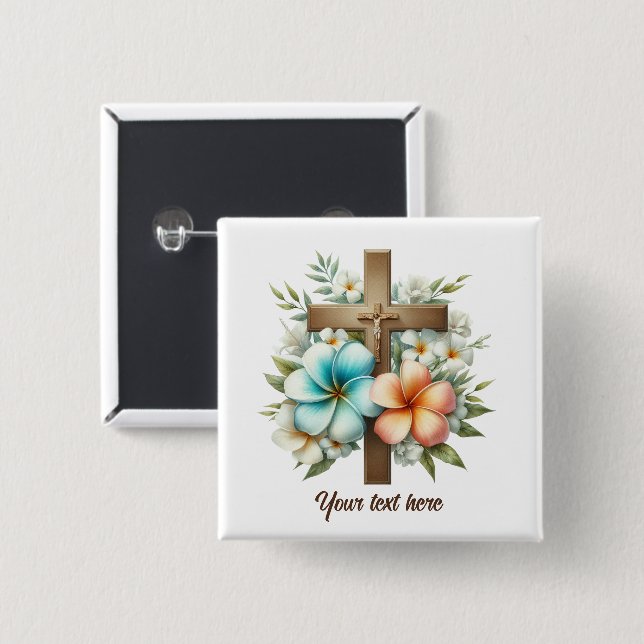 Cute Religious Cross add text  2 Inch Square Button (Front & Back)