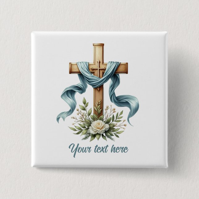 Cute Religious Cross add text  2 Inch Square Button (Front)