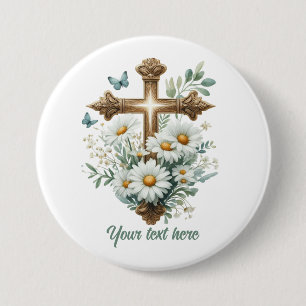Cute Religious Cross add text  3 Inch Round Button