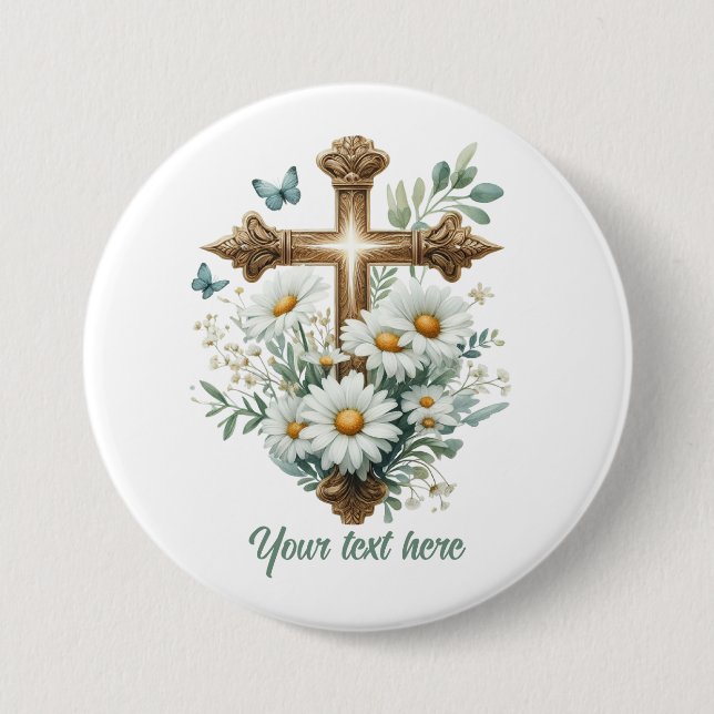 Cute Religious Cross add text  3 Inch Round Button (Front)
