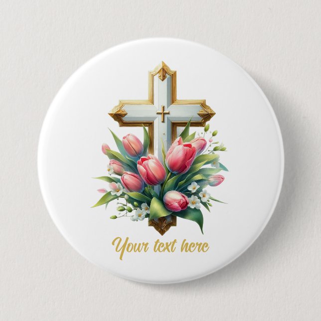 Cute Religious Cross add text  3 Inch Round Button (Front)